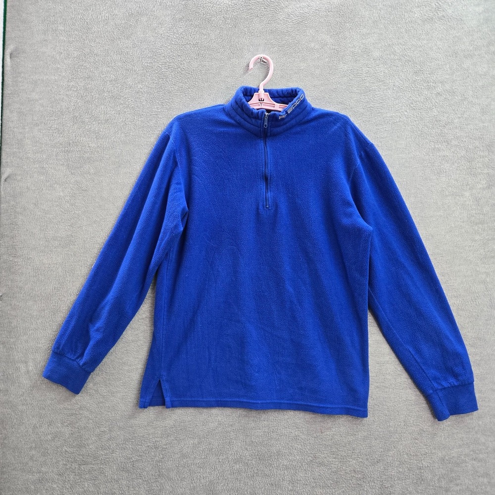VINTAGE Polo Ralph Lauren Women Sweatshirt Large Blue 1/2 Zip Mock Neck Made USA
